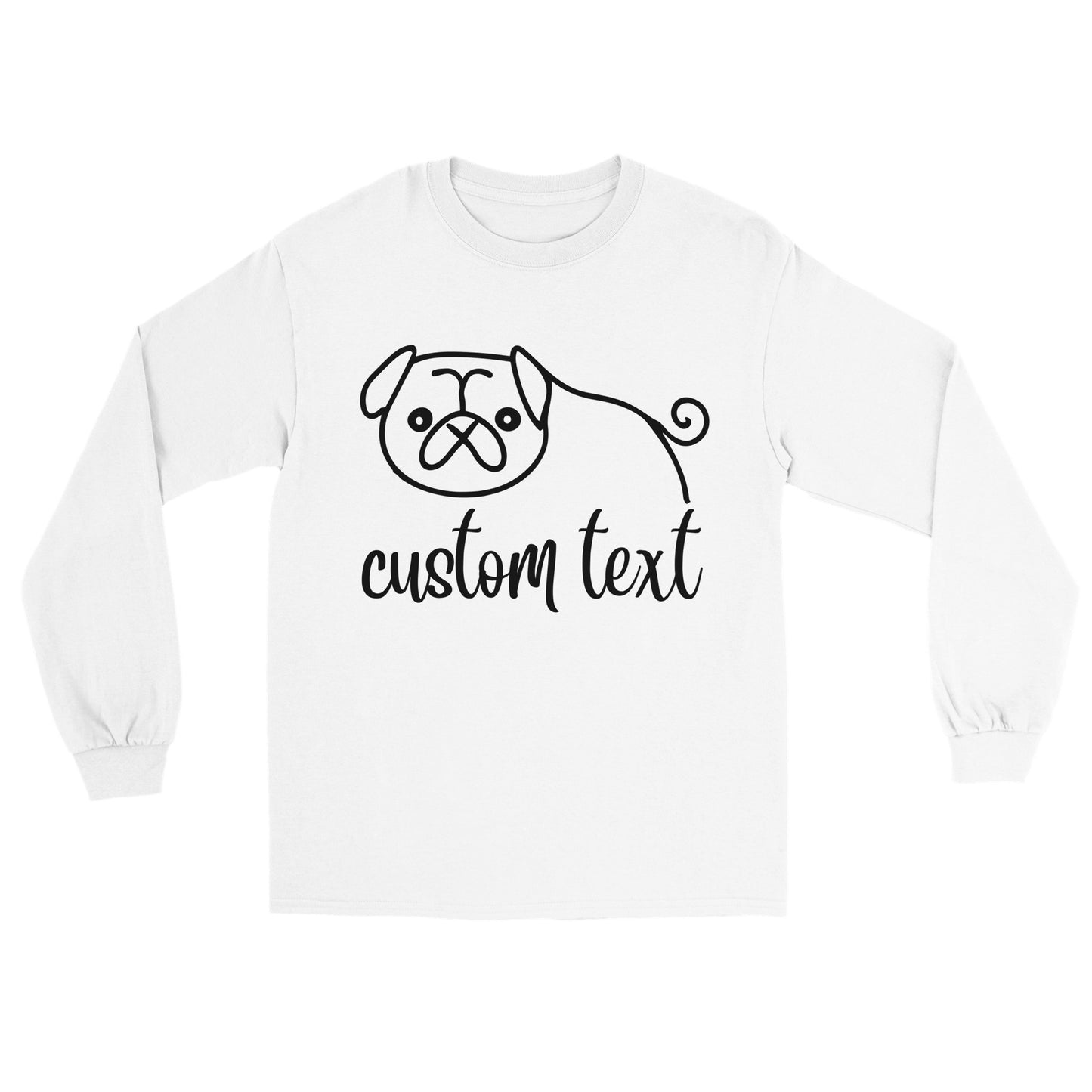 Personalised Pug Line Drawing - Longsleeve T-shirt