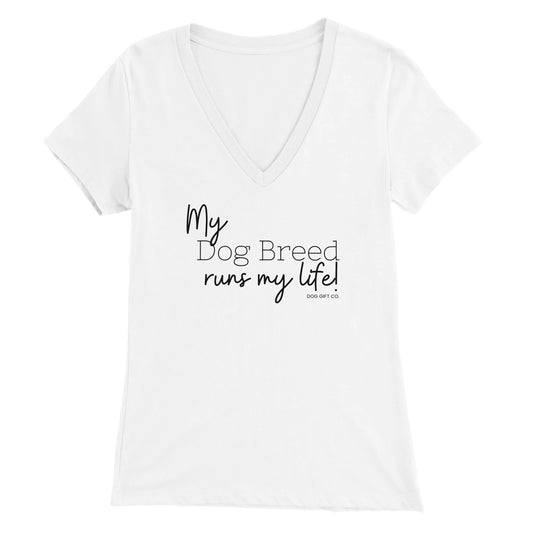 Personalised My Dog Breed Runs My Life - Womens V-Neck T-shirt