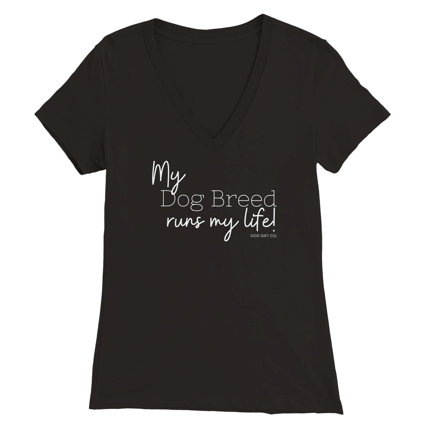 Personalised My Dog Breed Runs My Life - Womens V-Neck T-shirt