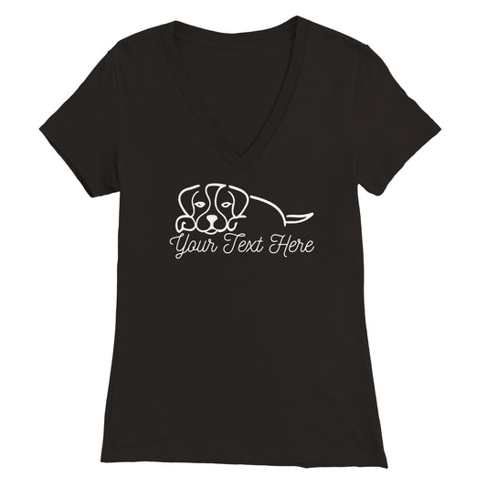 Personalised Beagle Line Drawing - Womens V-Neck T-Shirt