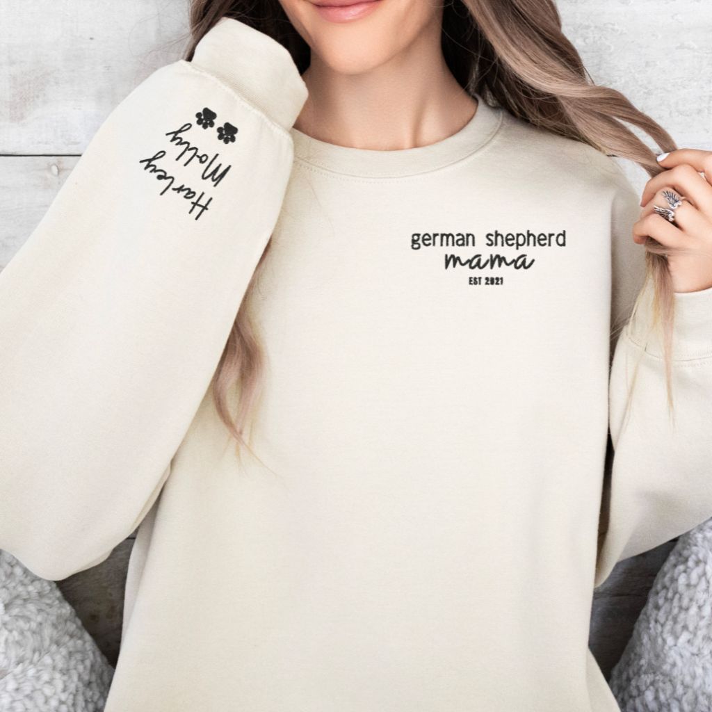 Embroidered Dog Breed Mama with Dogs Names - Crewneck Sweatshirt