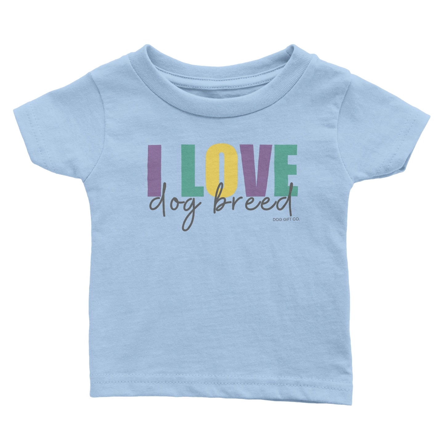 Personalised Colourful I Love Dog Breed - Babies T-shirt