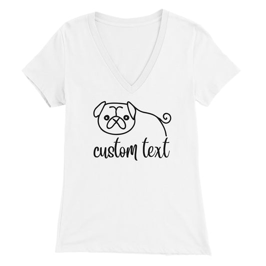 Personalised Pug Line Drawing - Womens V-Neck T-shirt