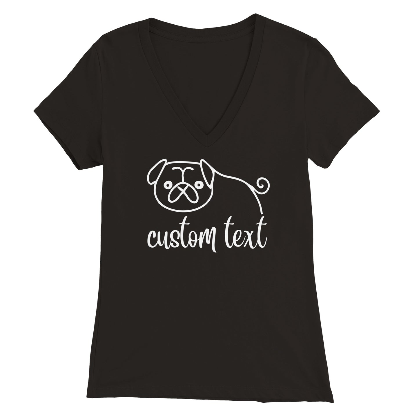 Personalised Pug Line Drawing - Womens V-Neck T-shirt