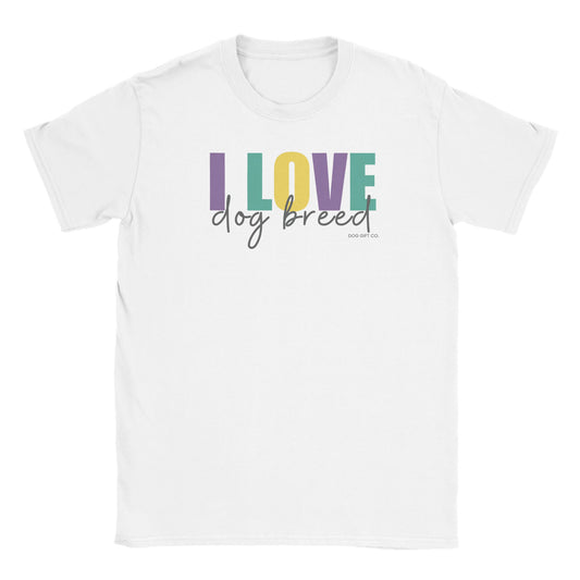 Personalised Colourful I Love Dog Breed - Classic Kids T-shirt