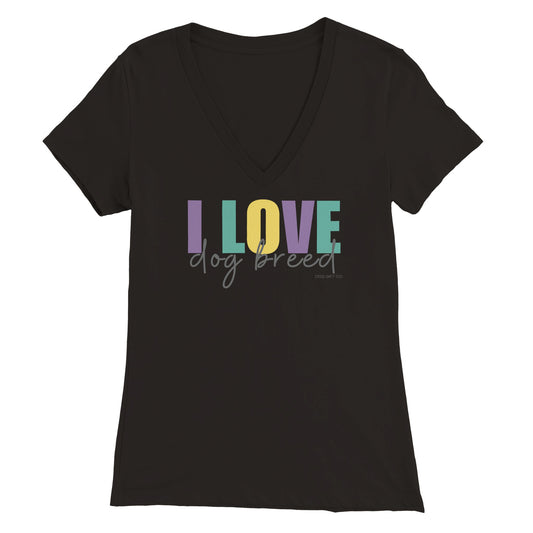 Personalised Colourful I Love Dog Breed - Womens V-Neck T-shirt