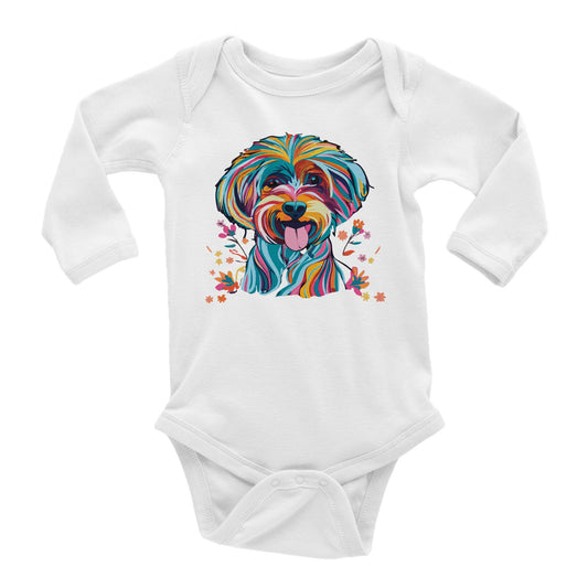 Personalised Vibrant Cavapoo or Cavoodle - Baby Longsleeve Bodysuit