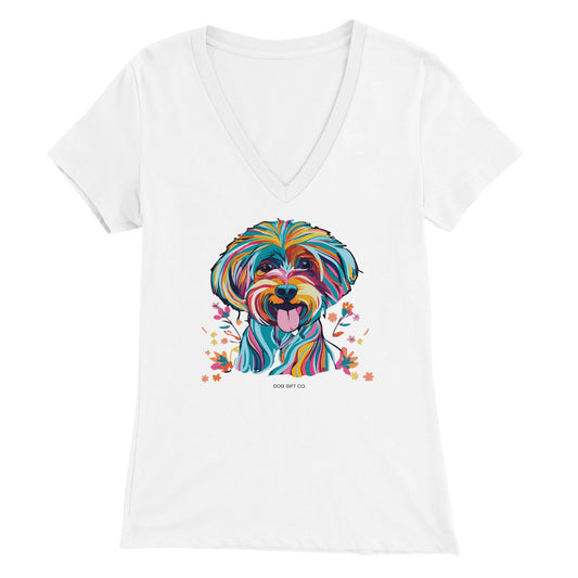 Personalised Vibrant Cavapoo or Cavoodle - Womens V-Neck T-shirt