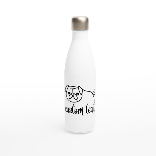 Personalised Pug Line Drawing - Stainless Steel Water Bottle