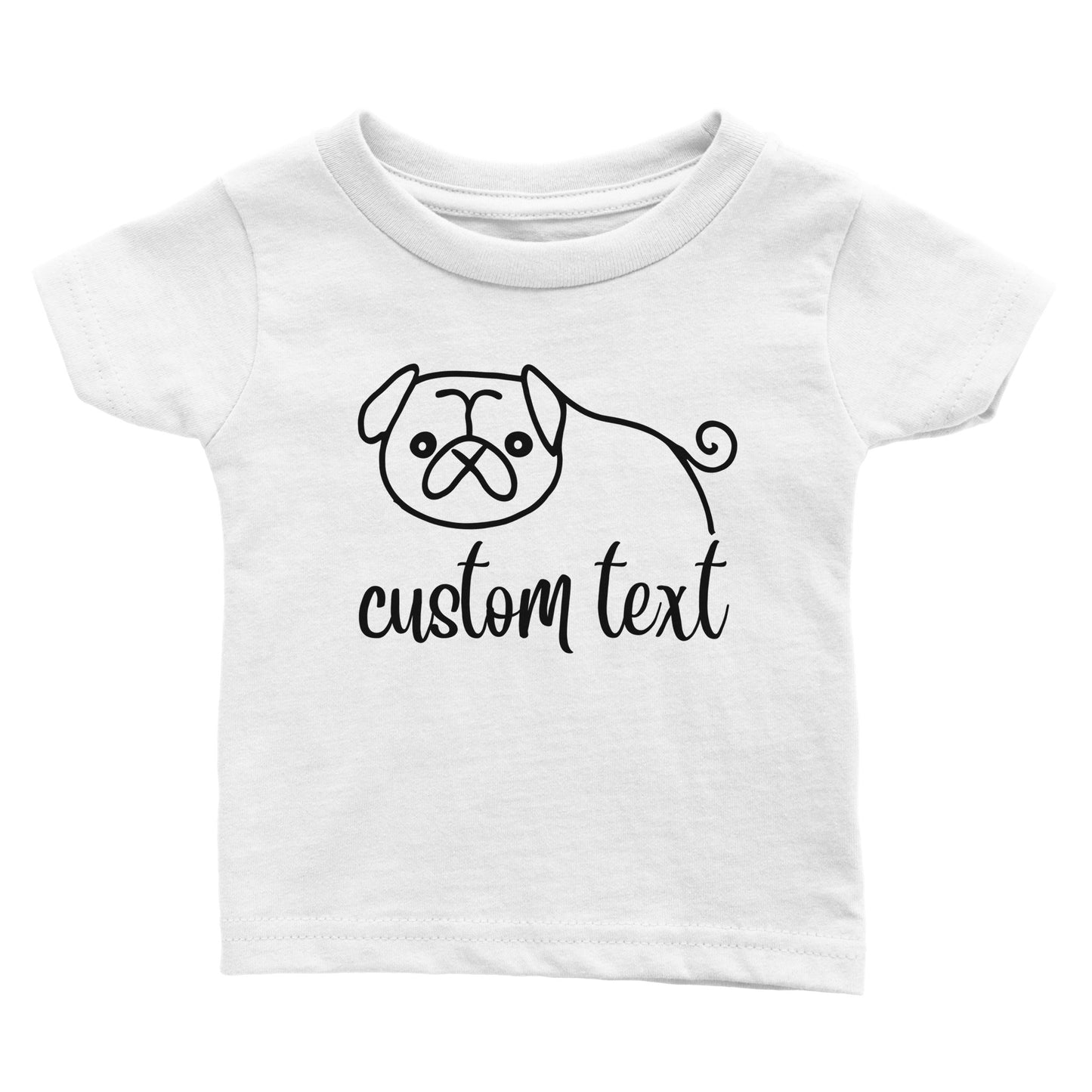 Personalised Pug Line Drawing - Babies T-shirt