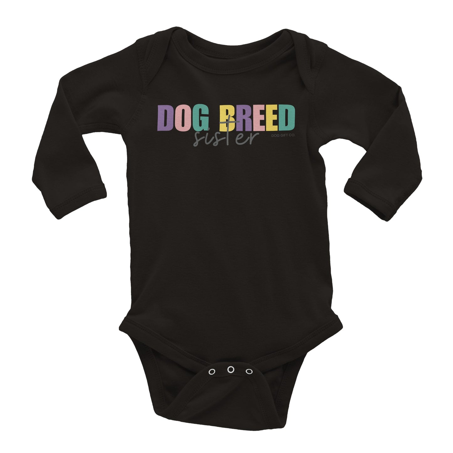 Personalised Colourful Dog Breed Sister - Baby Longsleeve Bodysuit