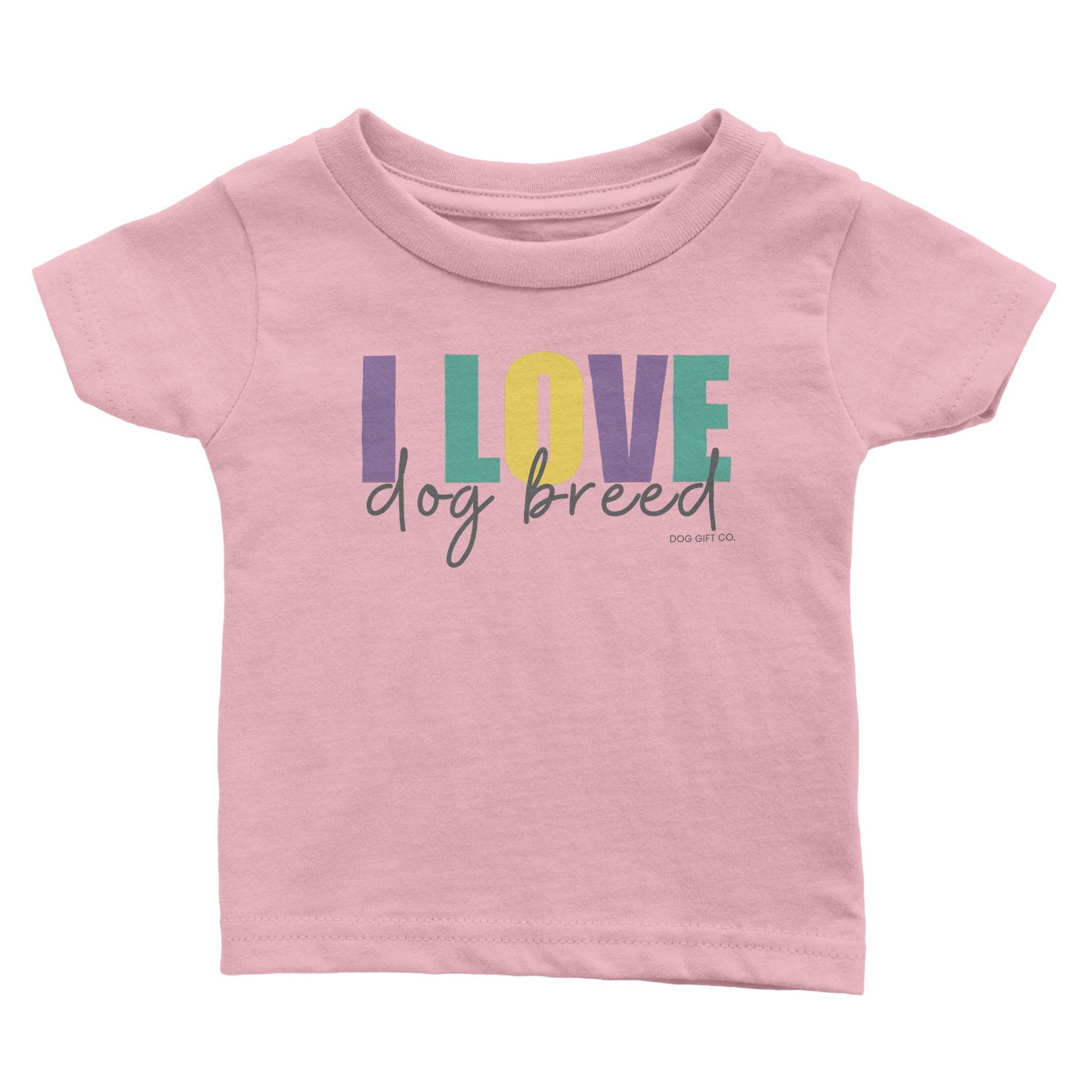 Personalised Colourful I Love Dog Breed - Babies T-shirt