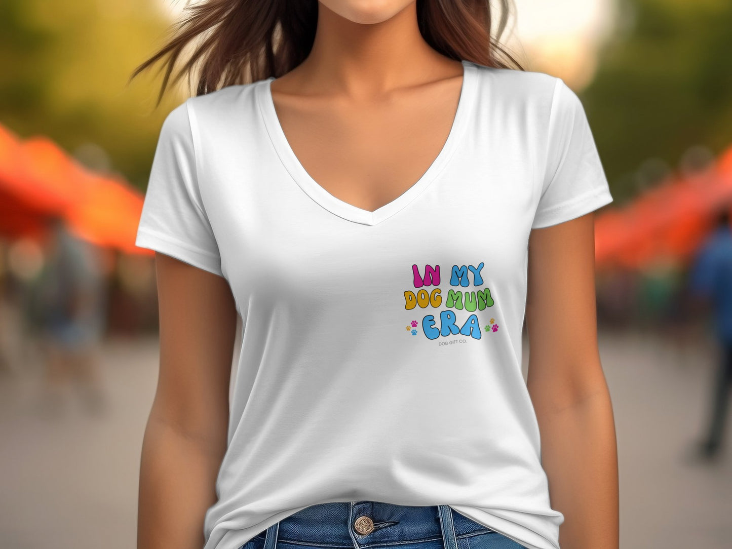 Customisable In My Dog Mum Era Corner - Womens V-Neck T-shirt