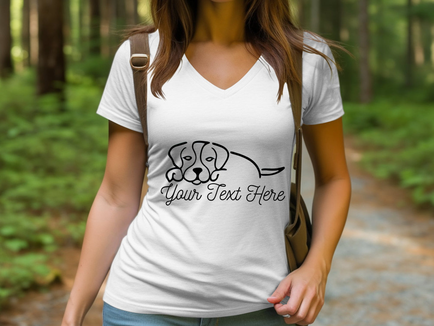 Personalised Beagle Line Drawing - Womens V-Neck T-Shirt