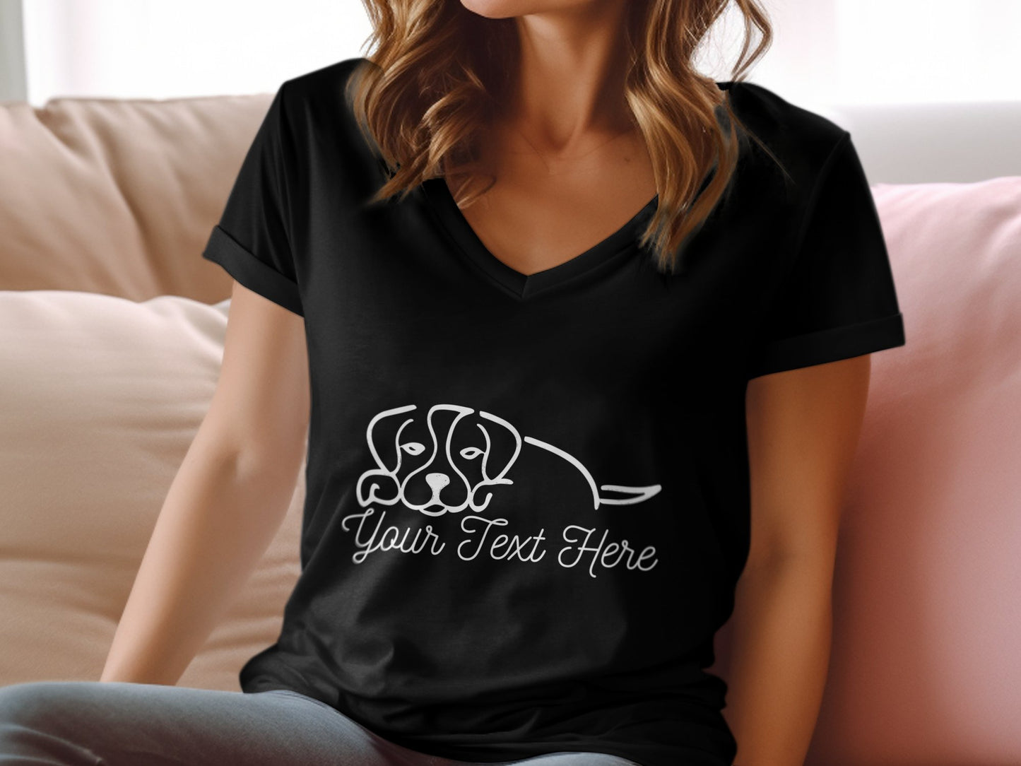 Personalised Beagle Line Drawing - Womens V-Neck T-Shirt