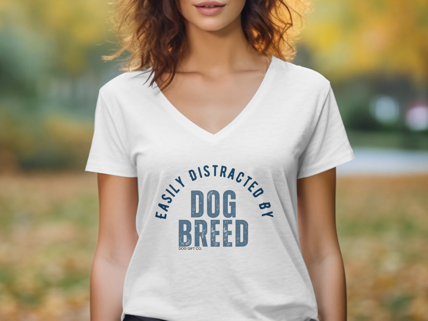 Easily Distracted By Dog Breed Womens V-Neck T-shirt