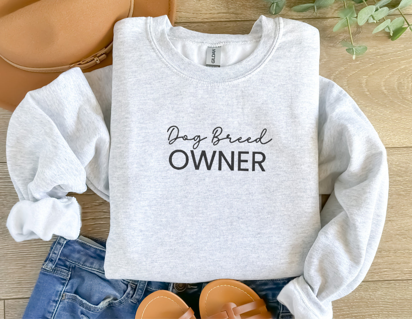 Embroidered Dog Breed Owner Centre - Crewneck Sweatshirt