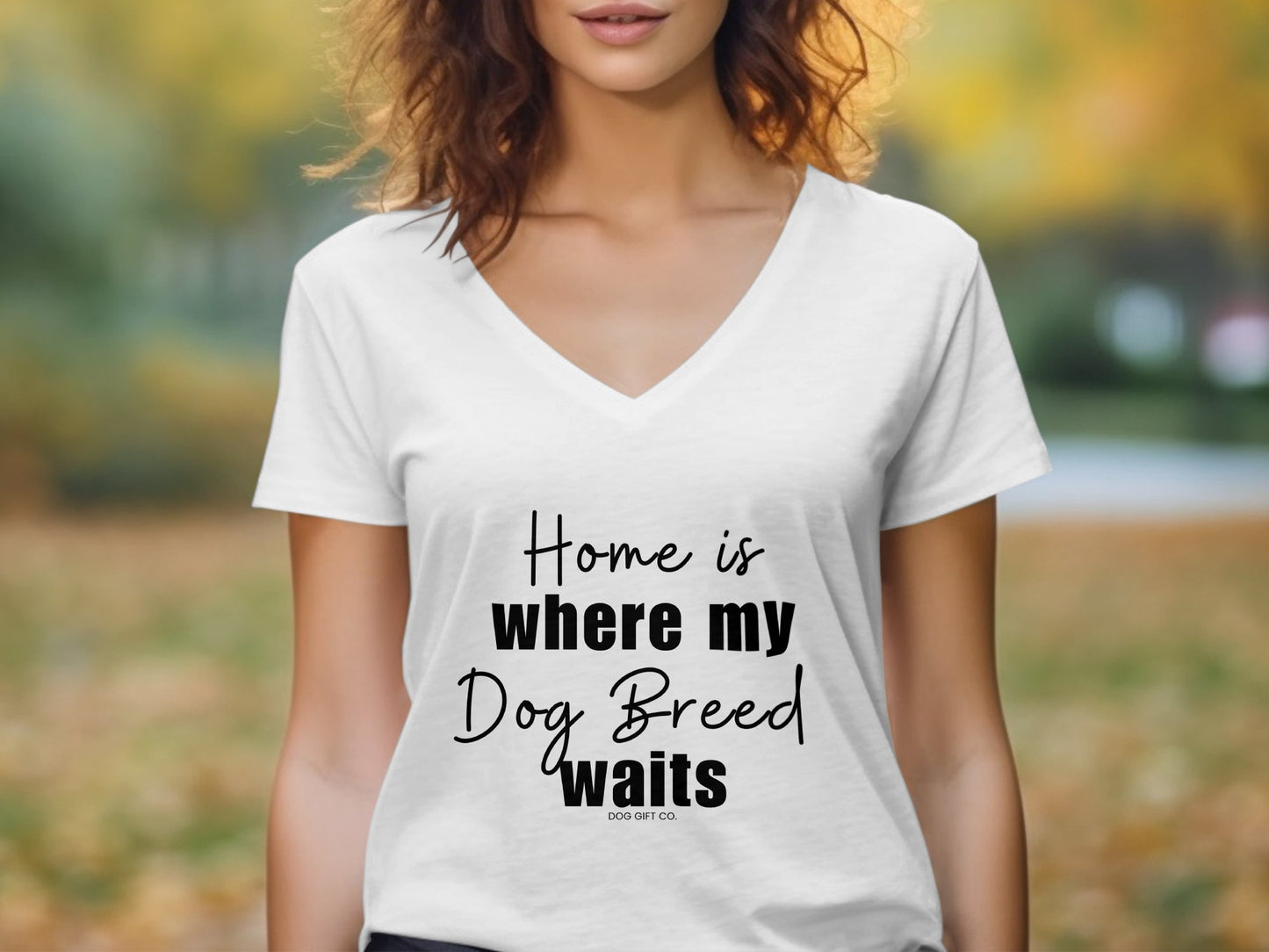 Personalised Home is Where my Dog Breed Waits - Womens V-Neck T-shirt