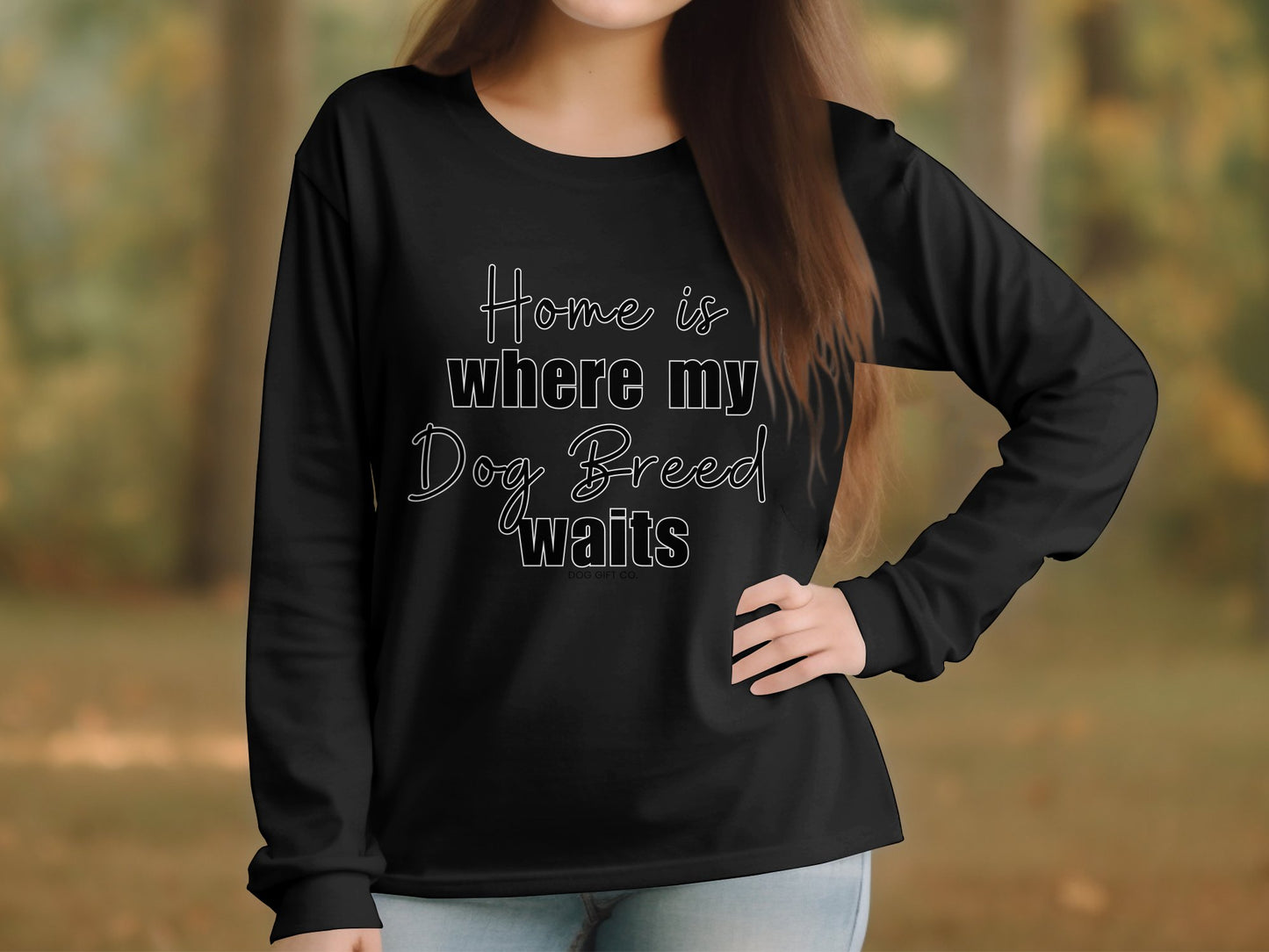 Personalised Home is Where my Dog Breed Waits - Longsleeve T-shirt