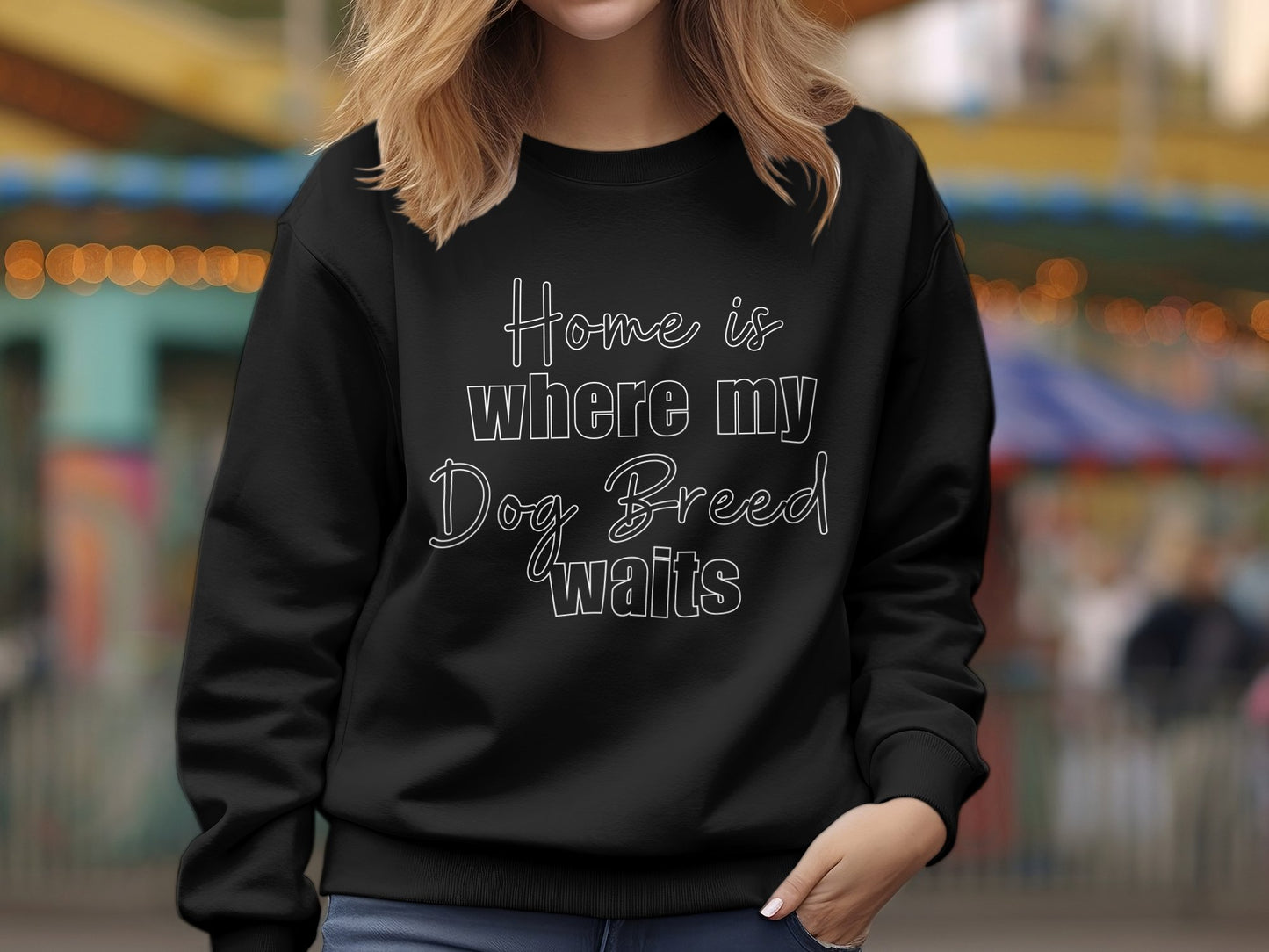 Personalised Home is Where my Dog Breed Waits - Crewneck Sweatshirt