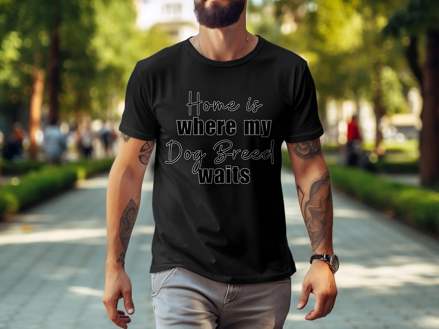 Personalised Home is Where my Dog Breed Waits - Classic Crewneck T-shirt