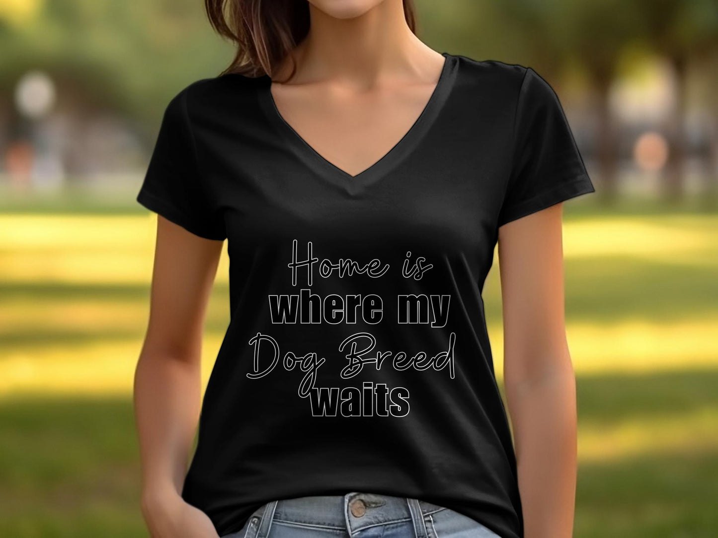 Personalised Home is Where my Dog Breed Waits - Womens V-Neck T-shirt