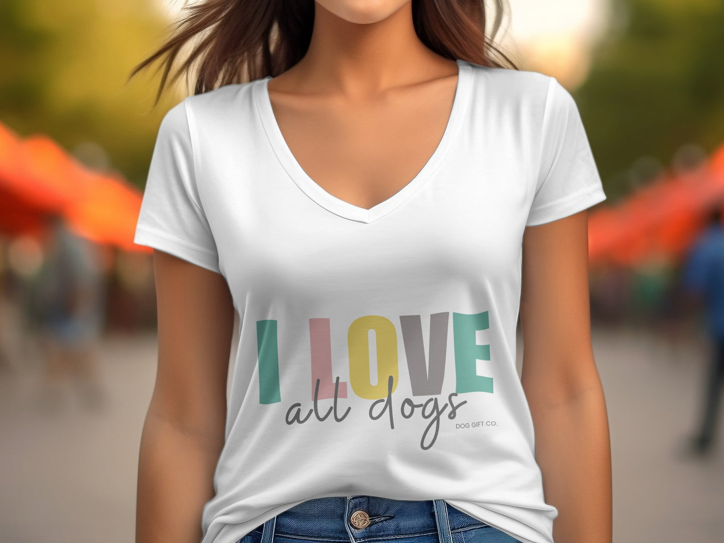 Colourful I Love All Dogs - Womens V-Neck T-shirt