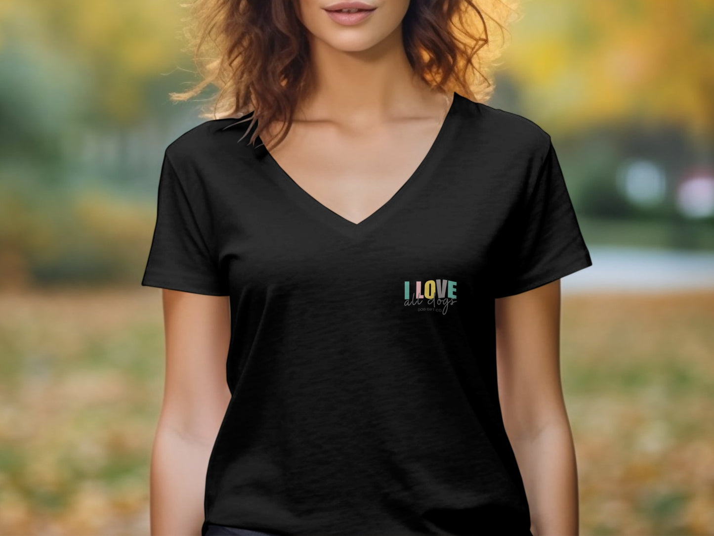 Colourful I Love All Dogs Corner - Womens V-Neck T-shirt