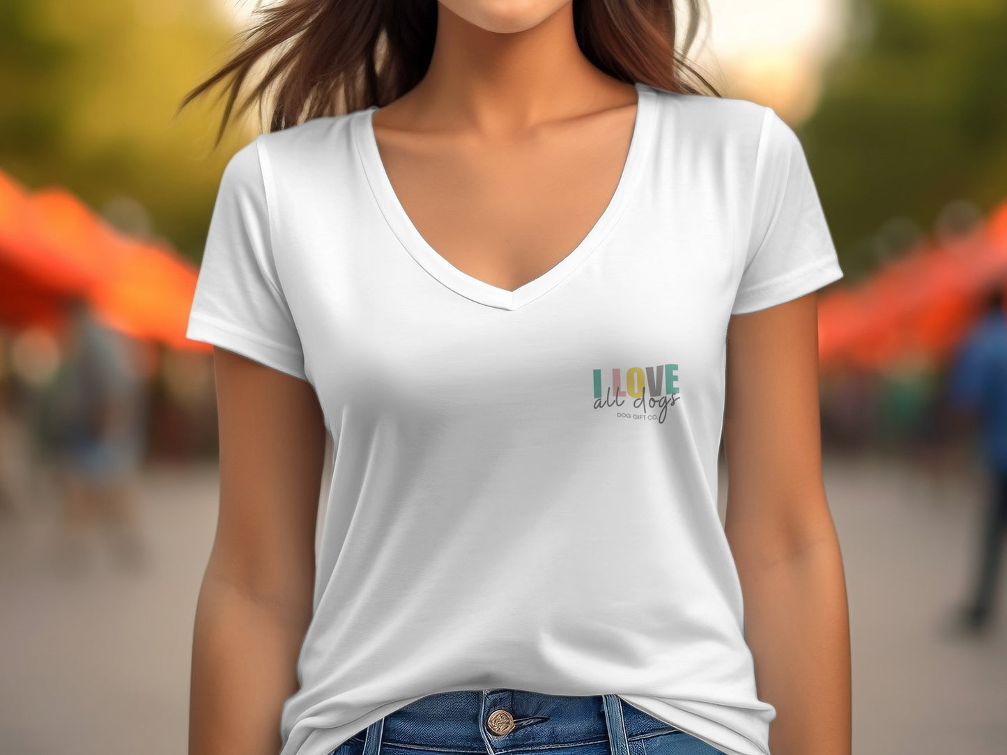 Colourful I Love All Dogs Corner - Womens V-Neck T-shirt