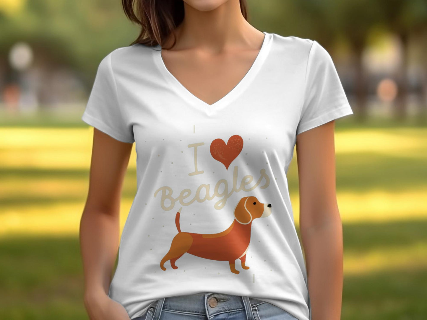 I Love Beagles - Womens V-Neck T-shirt