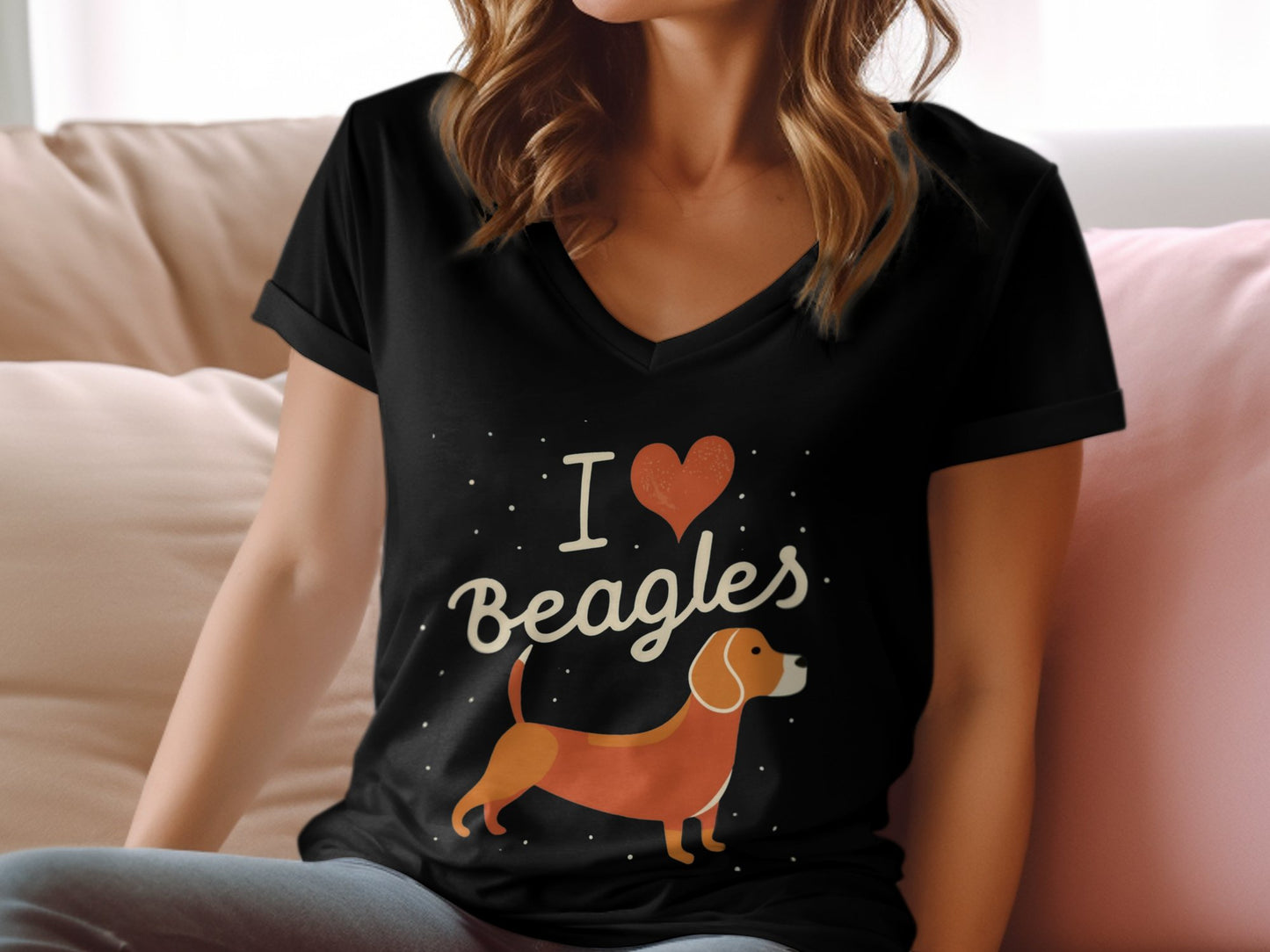 I Love Beagles - Womens V-Neck T-shirt