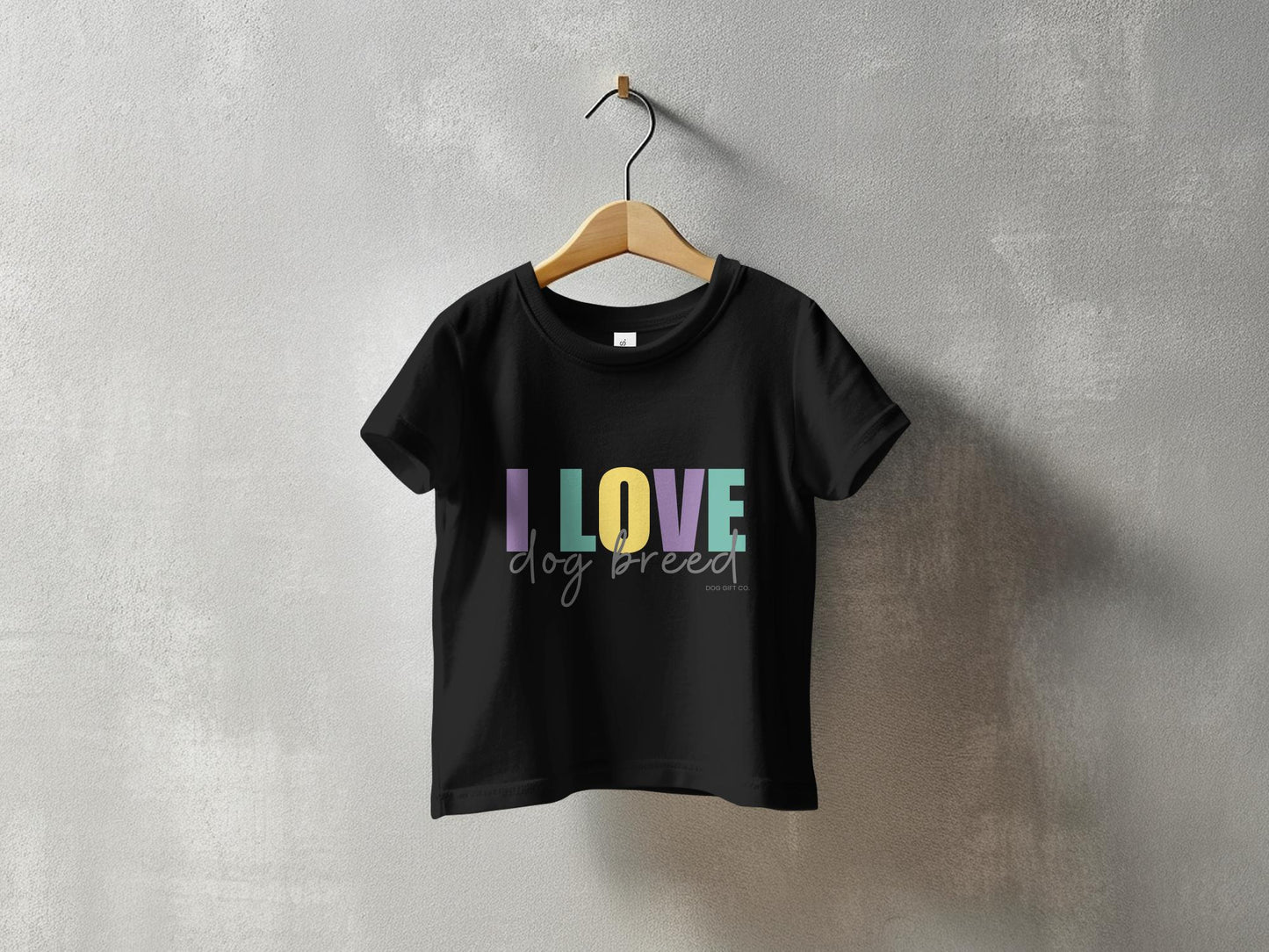 Personalised Colourful I Love Dog Breed - Babies T-shirt