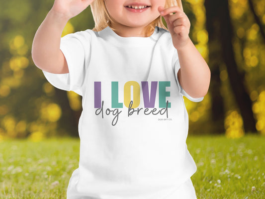 Personalised Colourful I Love Dog Breed - Babies T-shirt