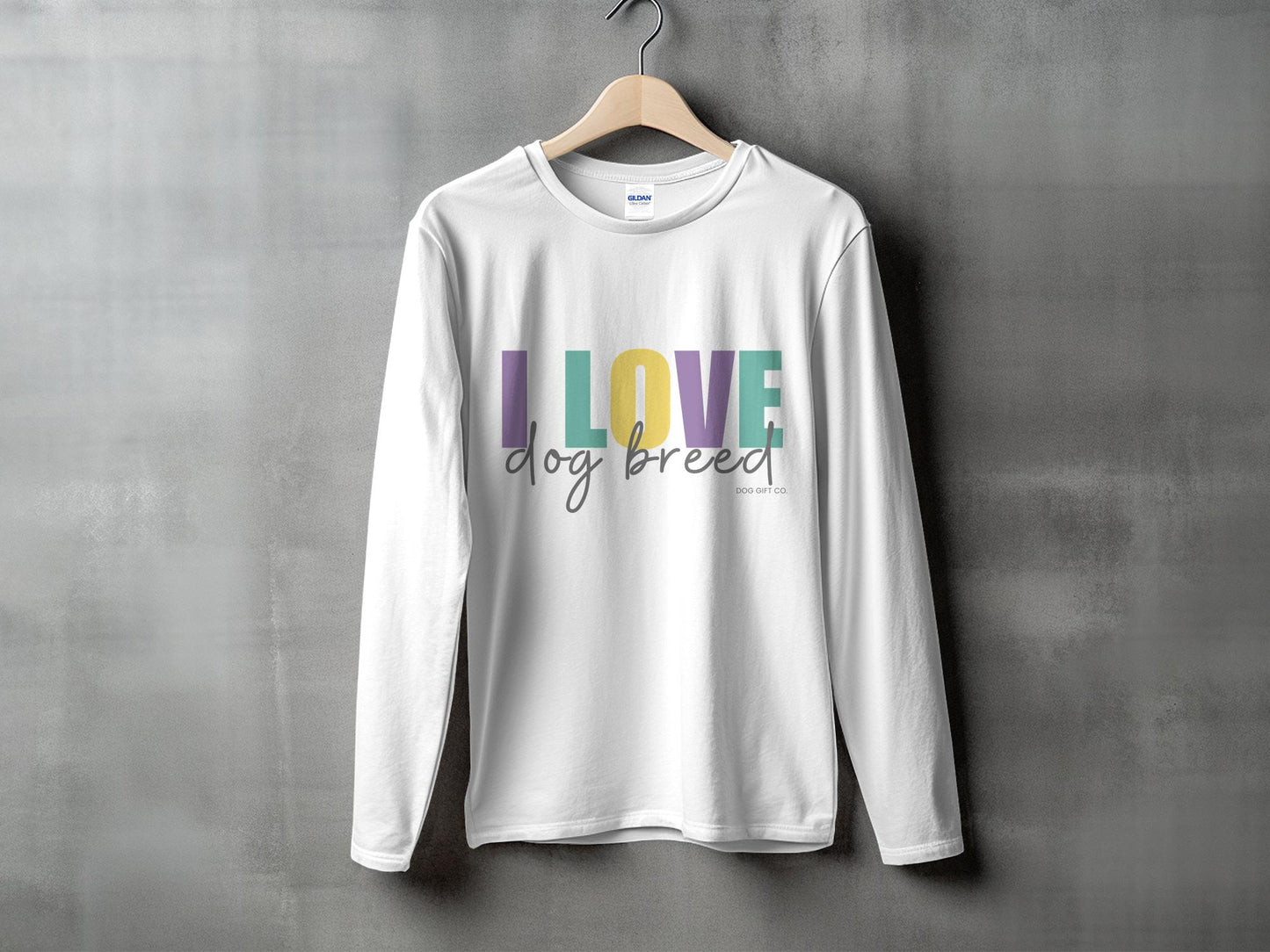 Personalised Colourful I Love Dog Breed - Longsleeve T-shirt