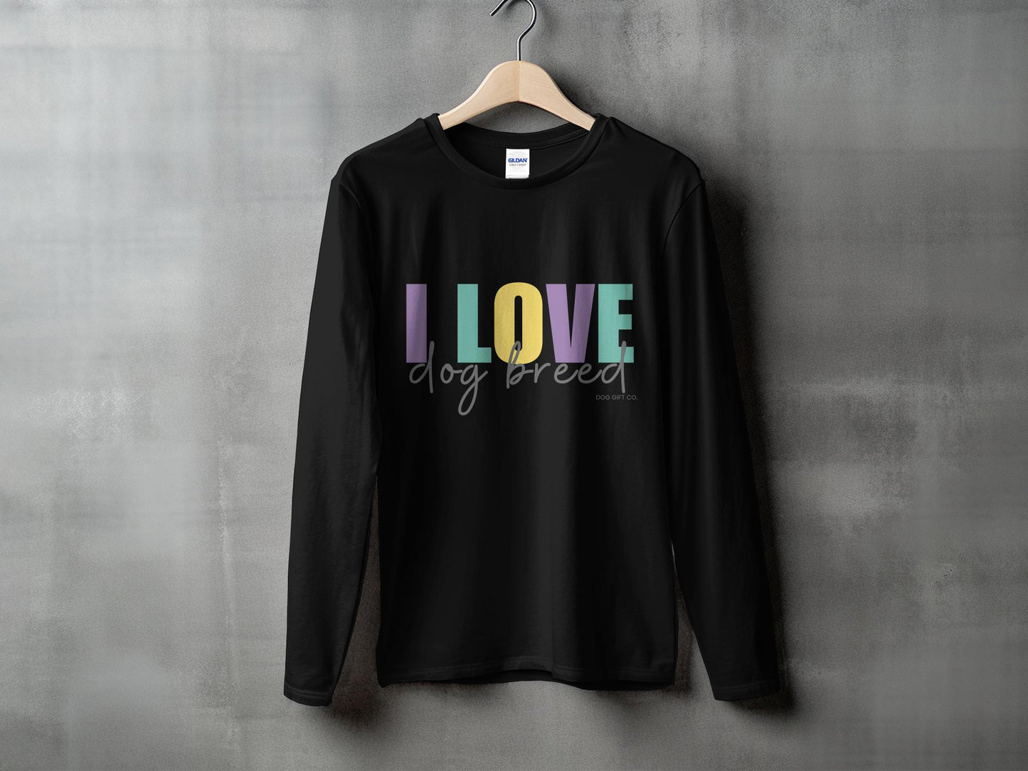 Personalised Colourful I Love Dog Breed - Longsleeve T-shirt