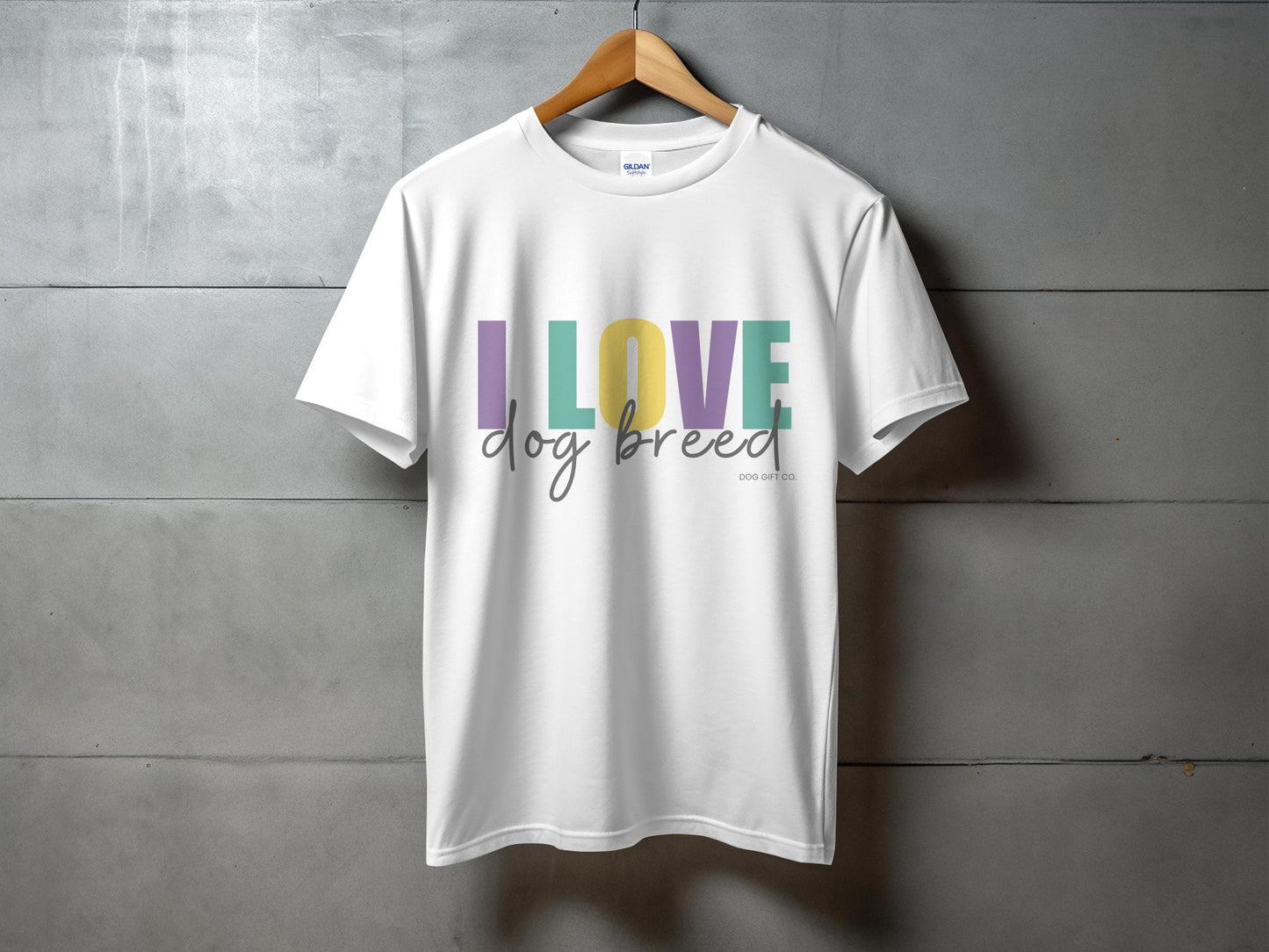 Personalised Colourful I Love Dog Breed - Classic Crewneck T-shirt