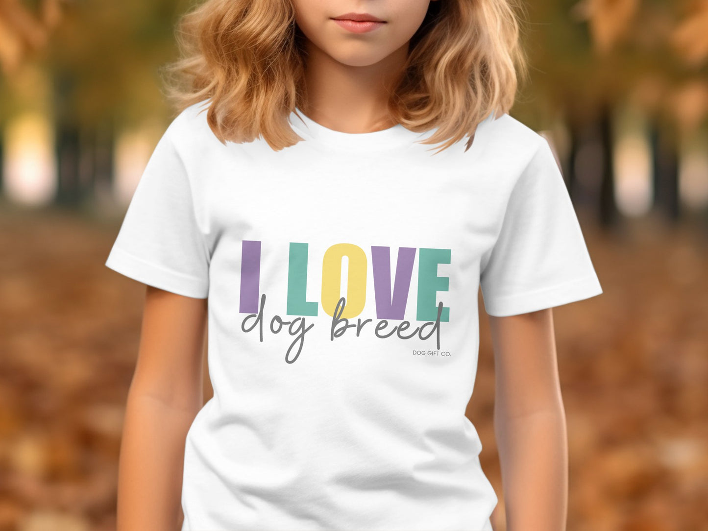 Personalised Colourful I Love Dog Breed - Classic Kids T-shirt