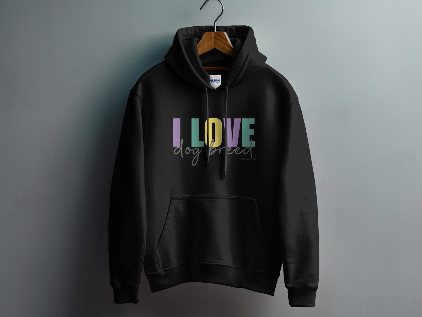 Personalised Colourful I Love Dog Breed - Kids Hoodie