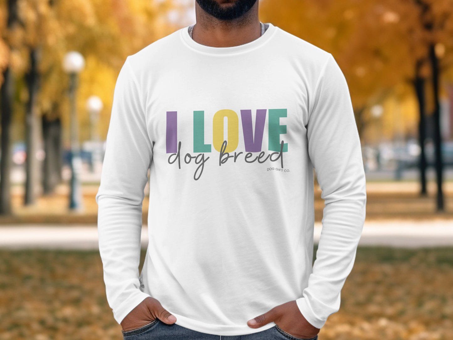 Personalised Colourful I Love Dog Breed - Longsleeve T-shirt