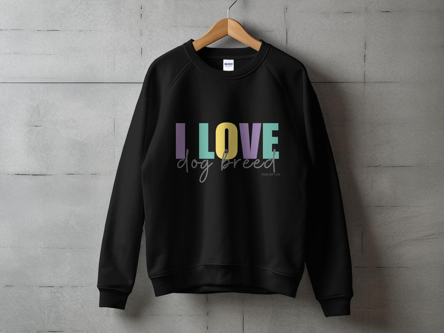 Personalised Colourful I Love Dog Breed - Crewneck Sweatshirt