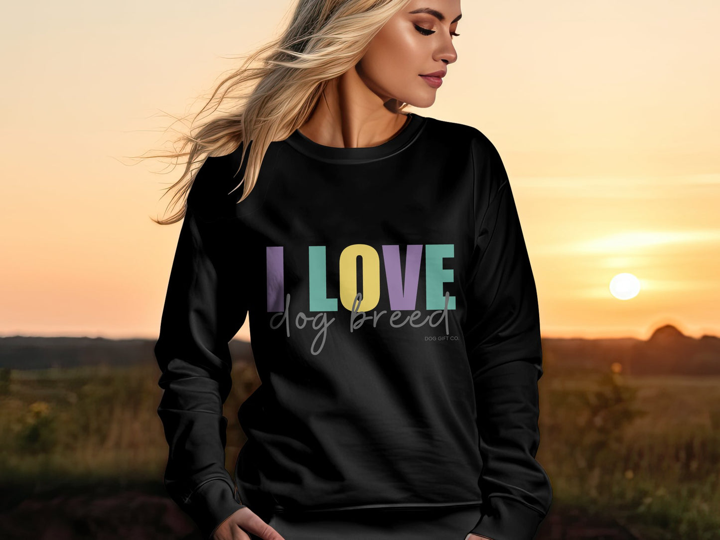 Personalised Colourful I Love Dog Breed - Crewneck Sweatshirt