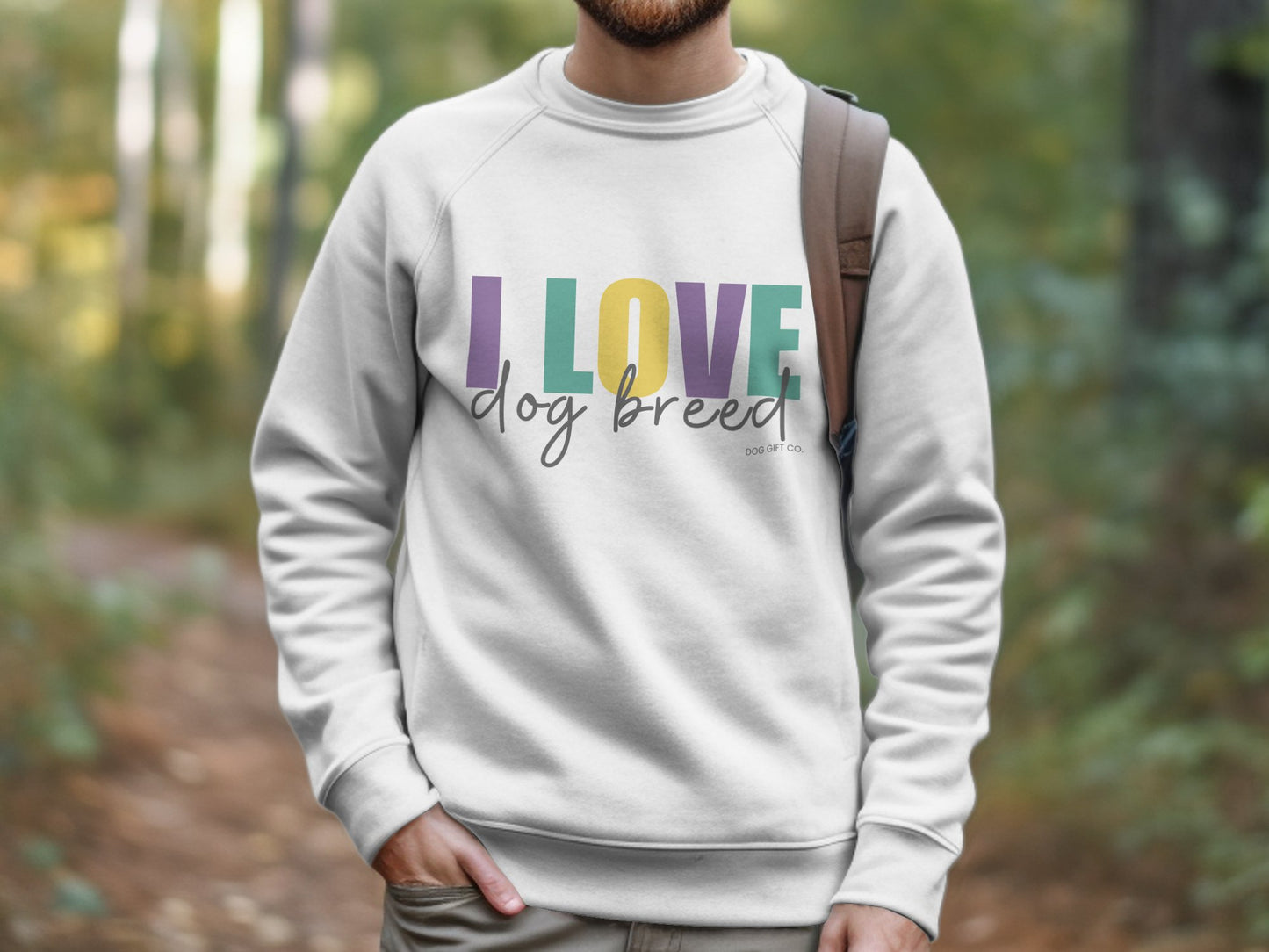 Personalised Colourful I Love Dog Breed - Crewneck Sweatshirt