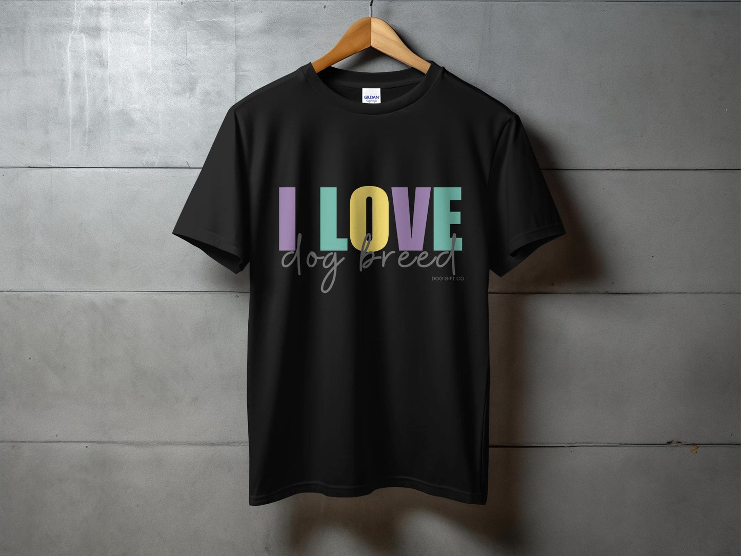 Personalised Colourful I Love Dog Breed - Classic Crewneck T-shirt