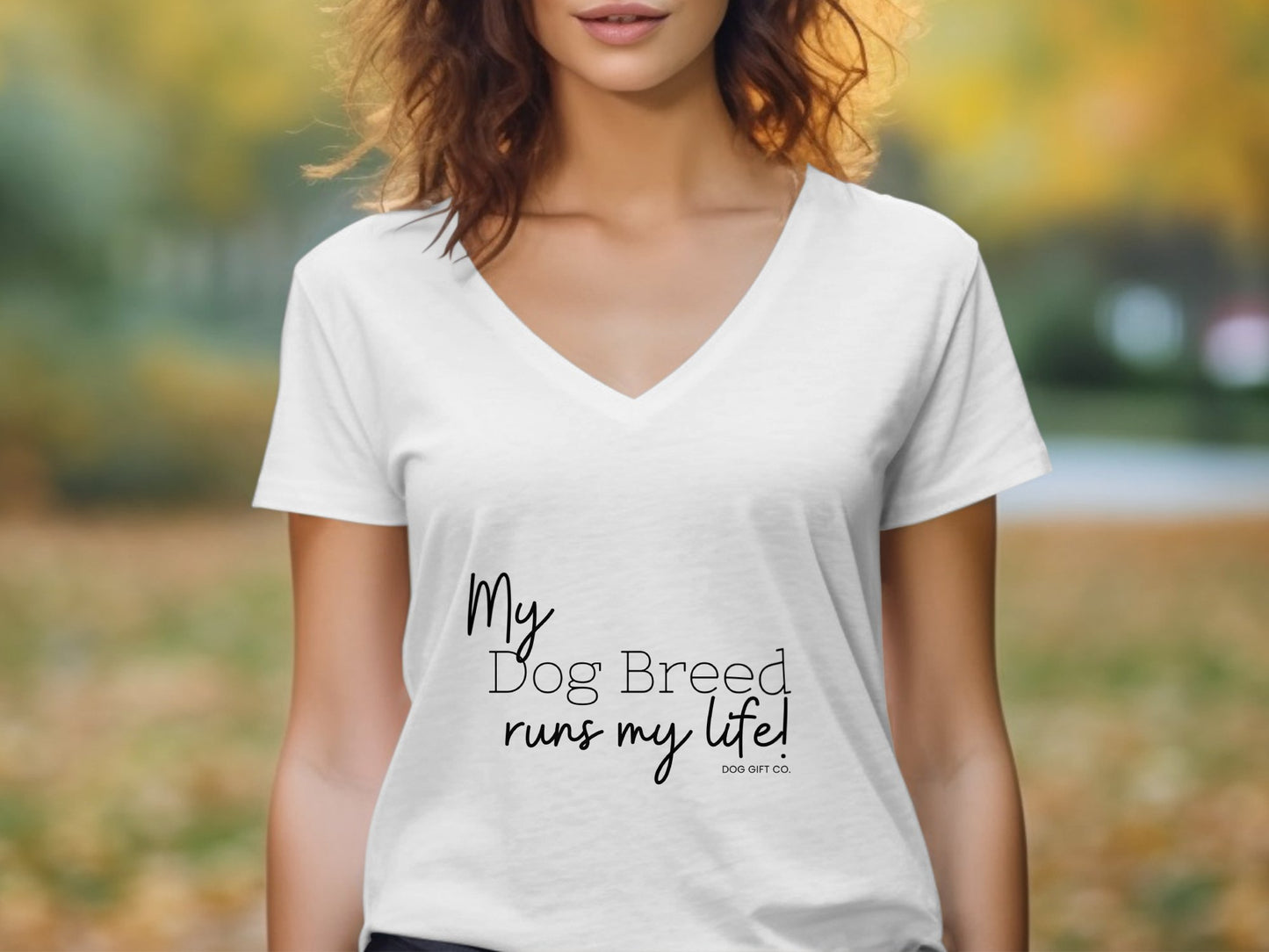 Personalised My Dog Breed Runs My Life - Womens V-Neck T-shirt