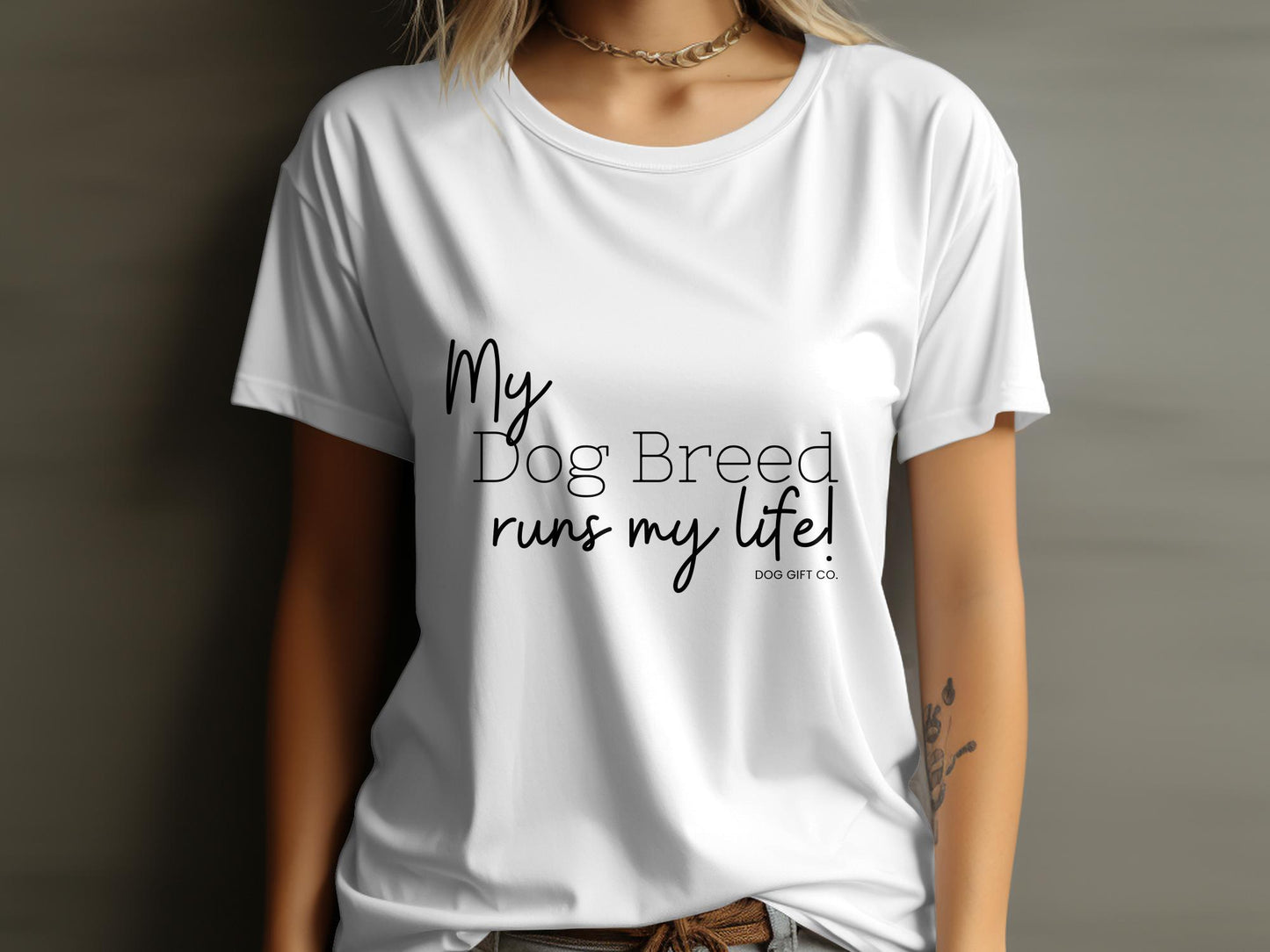 Personalised My Dog Breed Runs My Life - Classic Crewneck T-shirt