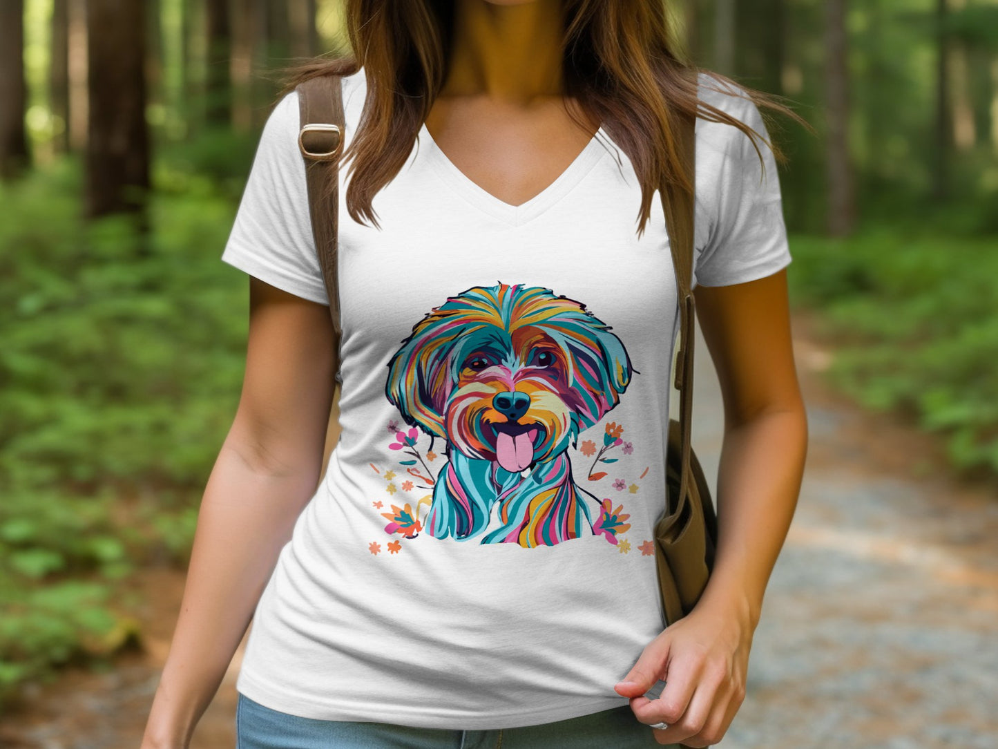 Personalised Vibrant Cavapoo or Cavoodle - Womens V-Neck T-shirt