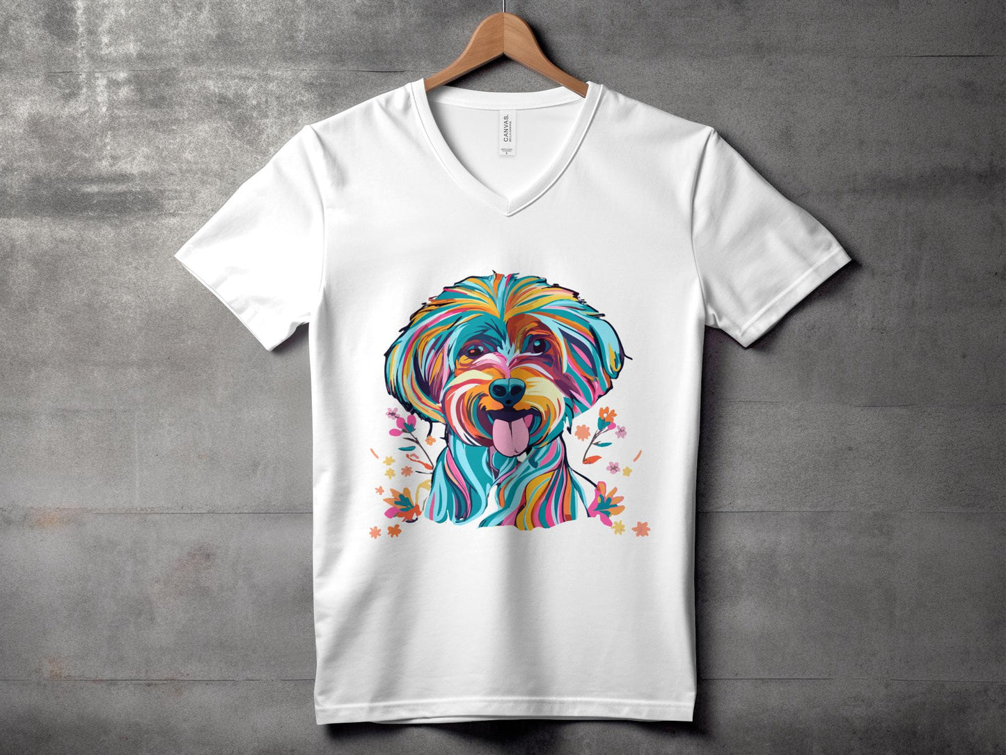 Personalised Vibrant Cavapoo or Cavoodle - Womens V-Neck T-shirt