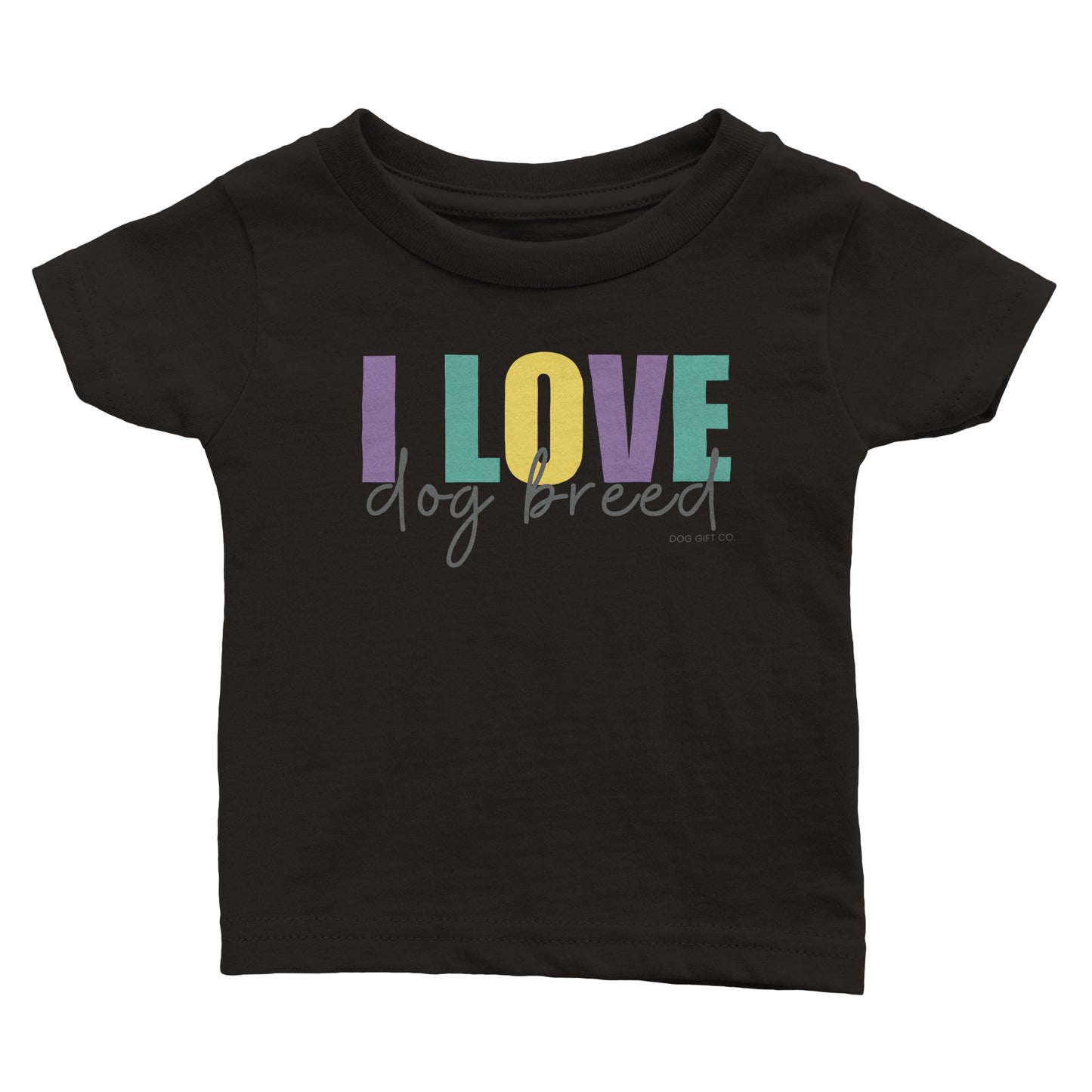 Personalised Colourful I Love Dog Breed - Babies T-shirt