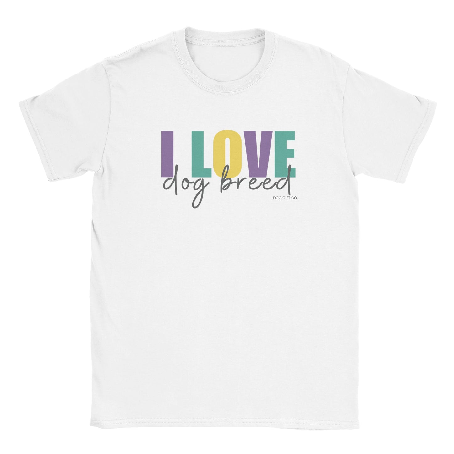 Personalised Colourful I Love Dog Breed - Classic Crewneck T-shirt