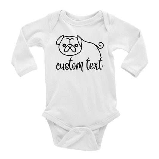 Personalised Pug Line Drawing - Baby Longsleeve Bodysuit